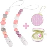 Silicone Pacifier Clip by Dodo Babies Pack of 2 + Pacifier Case, Premium Teething Bead for Girls Modern Designs Universal Holder Leash for Pacifiers, Teething Toy or Soothie, Baby Shower Gift Set