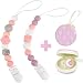 Silicone Pacifier Clip by Dodo Babies Pack of 2 + Pacifier Case, Premium&nbsp;Teething Bead for Girls Modern Designs Universal Holder Leash for Pacifiers, Teething Toy or Soothie, Baby Shower Gift Set