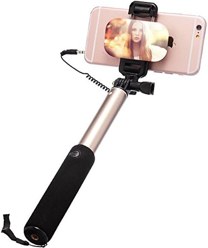 Selfie Stick [iPhone Lightning | Wire Control (No Bluetooth)] Extendable Compact Handheld Monopod with Mirror HD Rear Camera Shooting for iPhone X 8 8Plus 7 7Plus 6 6S Plus 5 5S SE Samsung S7 S8