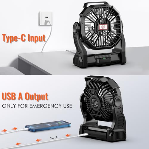 Sendowtek Camping Fan, Wireless Fan 10400mAh, Rechargeable Battery Fan with LED Light and Hook, 4 Wind Speed for Tent Sleeping Outdoor, Indoor