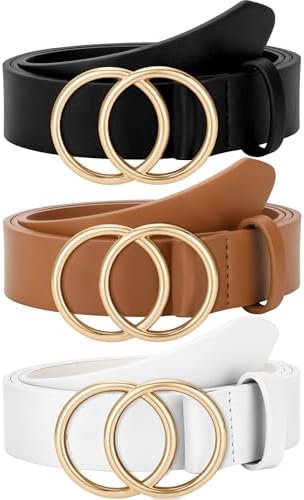 Women Belts Leather Jeans Pants with Gold Buckle Pack 2 Fashionable Monoluxe Pack 2 Women Belts for Ladies Jeans Pants with  main image 4