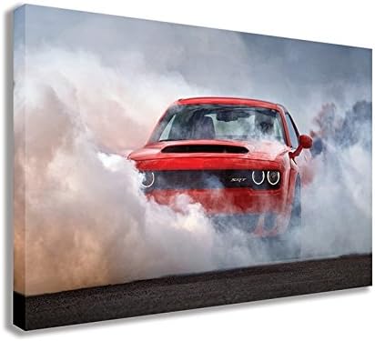 2018 Dodge Challenger SRT Demon American Muscle CAR Burnout Canvas Wall Art (44" X 26" / 110 X 65cm)