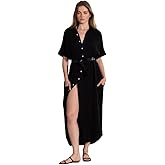 Gottex Beach Life Solid Button Down Kaftan Dress Swimsuit Cover Up 100% Cotton for Women