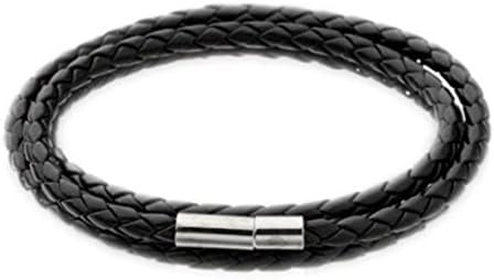 Delux Braided Leather Bracelet for Men Women - Black Leather Bangle Bracelet for Men Women Round Rope Bracelet