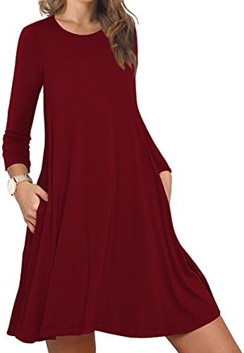 Auroker Women's Casual Loose Swing T-Shirt Dress(Dark Green,S)