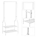 LANGRIA Heavy Duty Commercial Grade Clothing Garment Rack, 2-Tier Entryway Metal Coat Rack and Shoe Bench Storage Stand with Single Rod and 4 Hooks for Home Office Bedroom Max Capacity 66.1lbs, White