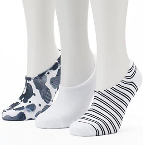 Woman's Converse No Show Socks 3-pk Black Stripes and Dots Liner Socks