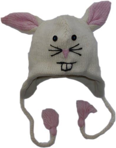 Nepal Animal Hat 100% Wool Childrens Size - White Rabbit