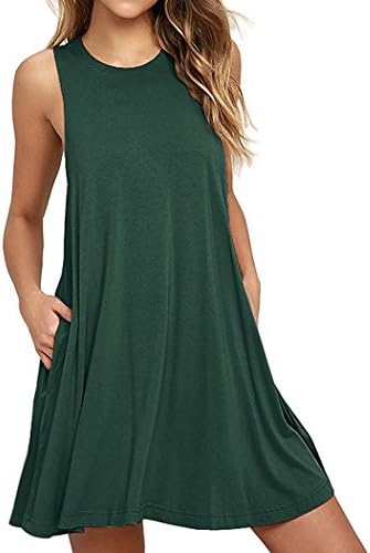 UMETINY Women's Casual Plain Flow Simple Swing T-shirt Loose Dress (L, Dark Green)