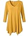 JollieLovin Womens Plus Size 3/4 Sleeve V Neck Flowy T Shirt Casual Swing Tunic Top (Yellow, 2X)