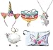 5 Piece Unicorn Gift Set - Unicorn Makeup Bag/Unicorn Bracelet/Unicorn Necklace/Unicorn Keychain/Unicorn Headband (White)