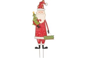 glitzhome 36" H Santa Garden Stakes, Metal Garden Santa Sign Christmas Ornaments Yard Stakes Lawn Patio Decor for Outdoor Stake Indoor Standing Decorations