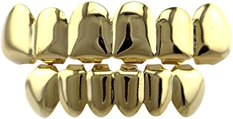 Fairysu Hip Hop Bling Vampire lava Teeth Fangs Grillz Caps Top & Bottom Gold Plated Dental Grill Set