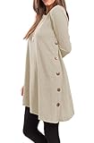 iGENJUN Women's Long Sleeve Scoop Neck Button Side Sweater Tunic Dress,M,Beige