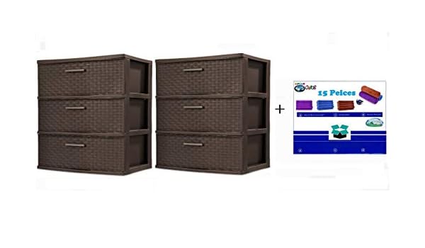 Amazon Com Fortunershop 3 Drawer Storage Weave Cart Set Of 2