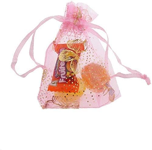 FDSHIP Organza Bag (Pink) Gift Bags for Return Gifts Bags|Jute Linen,Burlap | Natural Jute Color| For Weddings, Functions, Parties, Baby Showers, Birthdays.Pack of 100 Pieces