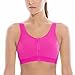 SYROKAN Women's High Impact Zipper Front Wire Free Cross Back Support Sports Bra Hot Pink 34DD