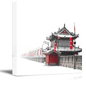 Black and White Photograph with Pop of Red on Chinese Lanterns - Canvas Art Home Art - 12x12 inches