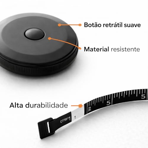 Fita Métrica Ergonômica Corporal Flexível Retrátil 1,5m para Costura Academia e Artesanato Kit com 2 Peças
