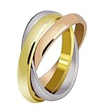 Stainless Steel Tri color Gold,Rose,Silver Tone Interlocked Rolling Wedding Band Ring for Women