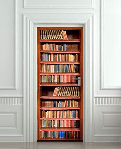 QTXINGMU 3D Door Stickers Book Shelves European Style Wall Stickers Bedroom Living Room Poster Pvc Waterproof Applique From