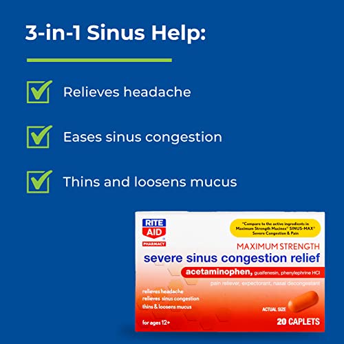 Rite Aid Severe Sinus Medicine and Nasal Decongestant, Maximum Strength