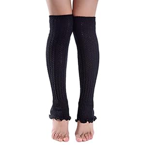 CHIRORO Vrouwen Winter Leg Warmers Kniesokken Lange Voetloze Boot Sokken Warm Gehaakte Gebreide Ruche Sokken, Zwart…