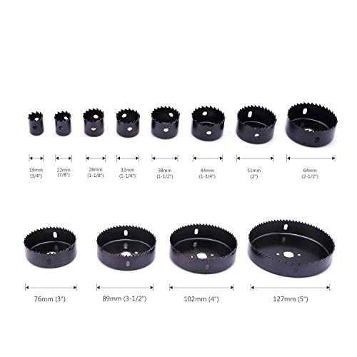 Hole Saw Kit, LEBERNA 16 Pieces 3/4"-5'' Set in Case with Mandrels, Super Sharp Saw blade, Install Plate and Hex Key for Sawing Holes in Normal Wood, Plywood, Drywall, PVC Board Plastic Plate NO METAL