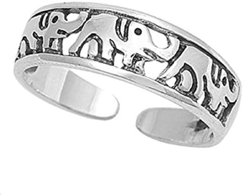 Adjustable Size Toe Ring Solid 925 Sterling Silver Elephant Design Toe Ring (5mm)