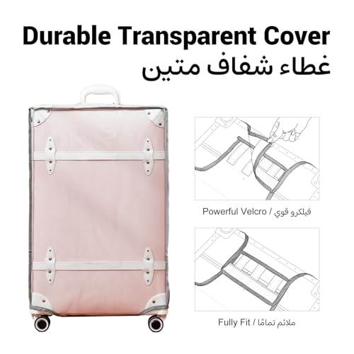 urecity Vintage Luggage Set 20"/24"/28" – Retro PU Leather Suitcase with TSA Lock, 360° Spinner Wheels & Telescopic Handle – Lightweight Travel Trolley (Soft Pink)