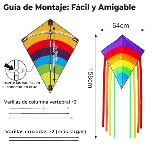 AESTEMON Kites for Kids & Adults - Kite Kids Diamond Eddy Rainbow Easy to Fly, Kites and Flying Toys Outdoor Beach Games for Kids and Adults Beginners