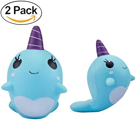 Squishy Toys Squishy Slow Rising Whale Squishies Toys 2 Packs Slow Rising Squeeze Toy Uboss 9CM Decompression Toys Phone Straps Ballchains(Blue)