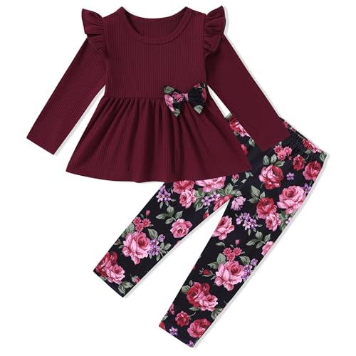 SANMIO Toddler Girl Clothes Cute Ruffle Top Floral Pants 12-18 Months at Amazon