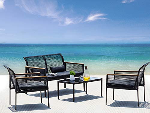 Suntone Patio Furniture Sofa Set – Wicker Patio Conversation Set (4 Piece)