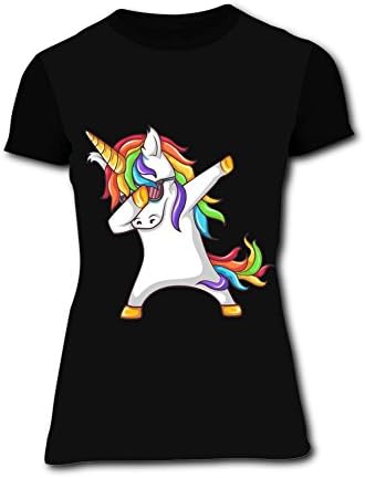MEDAL8S Dabbing Unicorn Women's Summer Gym Athletic T-Shirts Novelty Short Sleeves Tops Black XXL