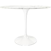 Aron Living Rose 40" Round Artifical Marble and Metal Dining Table in White