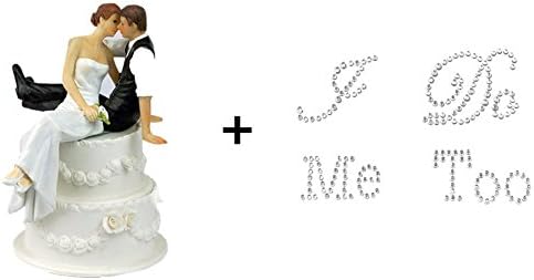 TtoyouU Wedding Cake Topper Love Bride and Groom Figurine+2 Wedding Rhinestone Shoes Applique Decals Stickers "I Do" &amp; "Me Too"-Wedding Selection (Wedding Cake Topper + Silver Wedding Shoes Stickers)
