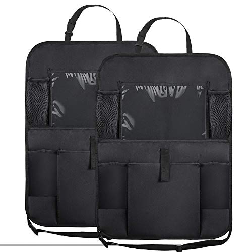 Fullsexy 2 Pack Car Backseat Organizer with Touch Screen Tablet Holder, Waterproof Kick Mats Back Seat Protector with 5 Storage Pockets for Kids (25" X 18")