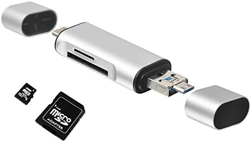 Memory Card Reader, Sicanal SD TF Card Reader with Micro USB OTG Type C OTG USB A Connector for PC Notebooks Macbook Tablet Smartphone with OTG Function (Silver)