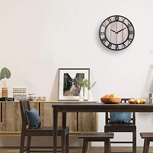 Large Farmhouse Wall Clocks, 18 Inch Vintage Roman Numerals Silent Clock, Solid Wood & Metal Frame Home Rustic Decorative Clock for Indoor, Living Room, Bedroom, Kitchen, Dining Room - Light Wooden - Thumbnail 3