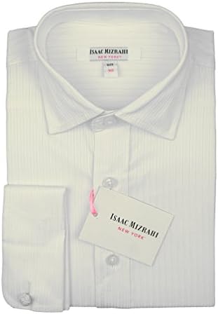 Isaac Mizrahi Boys 2-20 100% Cotton French Cuff Dress Shirt (Cufflink Included) (12, White)