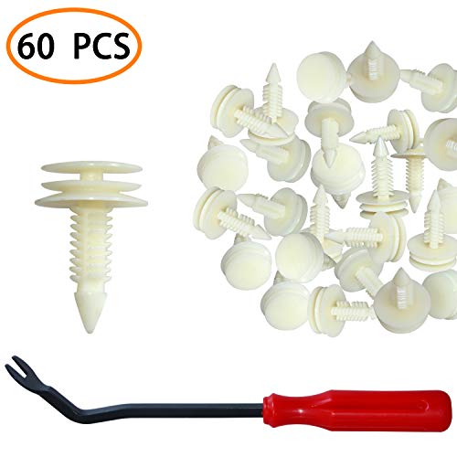 ROLINGER Auto Clips Retainer Clips Car Body Clips Front Door Trim Panel Retainers Clips Fender Bumper Shield Retainer Nylon Clips 60 PCS with 1 Fastener Removal Tool Replacement Parts for GM