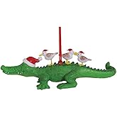 Cape Shore Alligator with Seagull Birds in Santa Hats Christmas Holiday Ornament