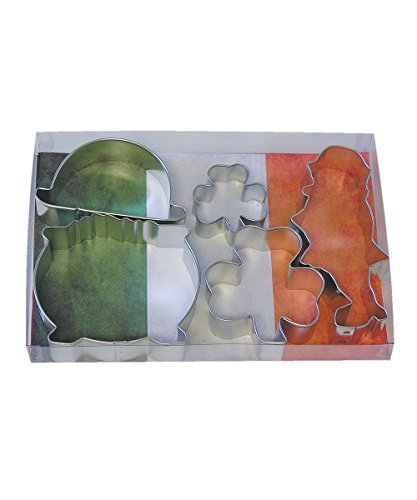 R&M International St. Patrick's Day Cookie Cutters, 2 Shamrocks, Leprechaun, Irish Derby Hat, Pot of Gold, 5-Piece Set