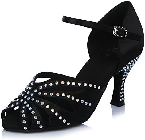HIPPOSEUS Women's Satin&Rhinestones Latin Dance Shoes Ballroom Shoes,Model AF435