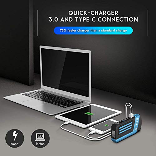 Portable Car Jump Starter, BOKIN 800A Peak 20000mah (up to 8.0L V8 Engine) Multifunctional Auto Battery Jump lithium Battery Pack with QC3.0&Type C USB Output, Emergency Rescue Blade, Safety Hammer