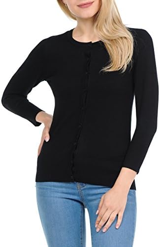 JNTOP Women's 3/4 Sleeve Cardigan Sweater SW485-A Black Small