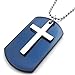 KONOV Mens Army Style Cross Dog Tag Pendant Necklace, 27 inch Chain, Blue Silver