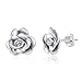 LUHE Rose Stud Earrings,Rose Pendant Necklace,Rose Bracelet, Rose Adjustable Rings,Sterling Silver 3D Rose Flower Jewelry Gifts,Romantic Gifts for Women Girls Her