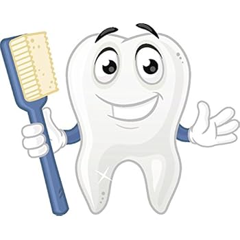 Happy Dental Tooth And Toothbrush Emoji Cartoon Vinyl Decal Sticker (4" Tall